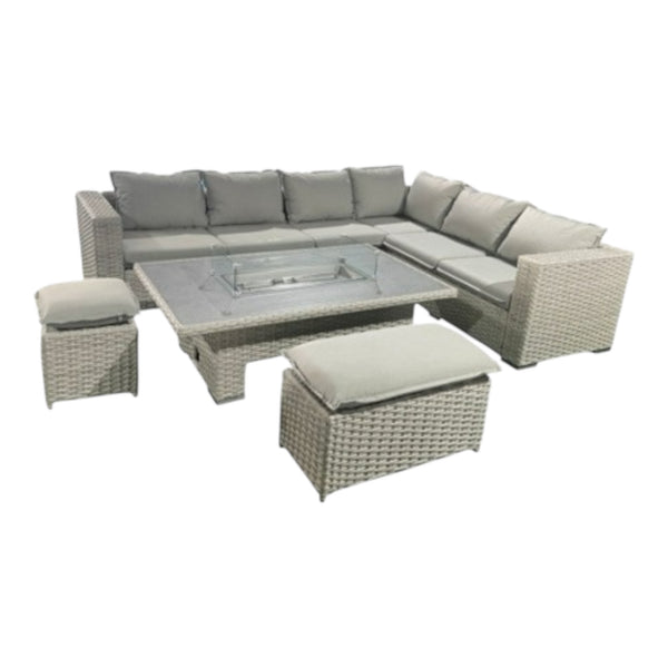 Luxury Outdoor Rattan Sofa Set with Fire Pit Table